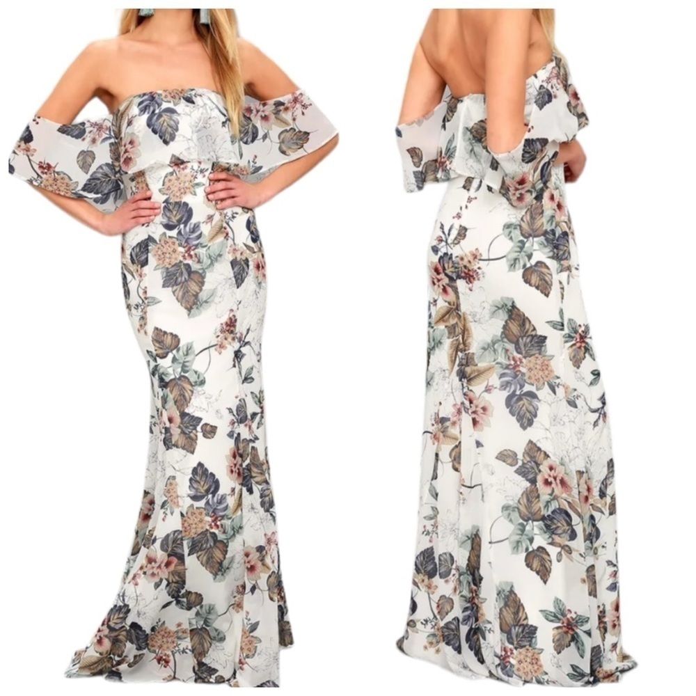 Lulu’s Ray Of Sunshine Floral Maxi Off Shoulder Dress